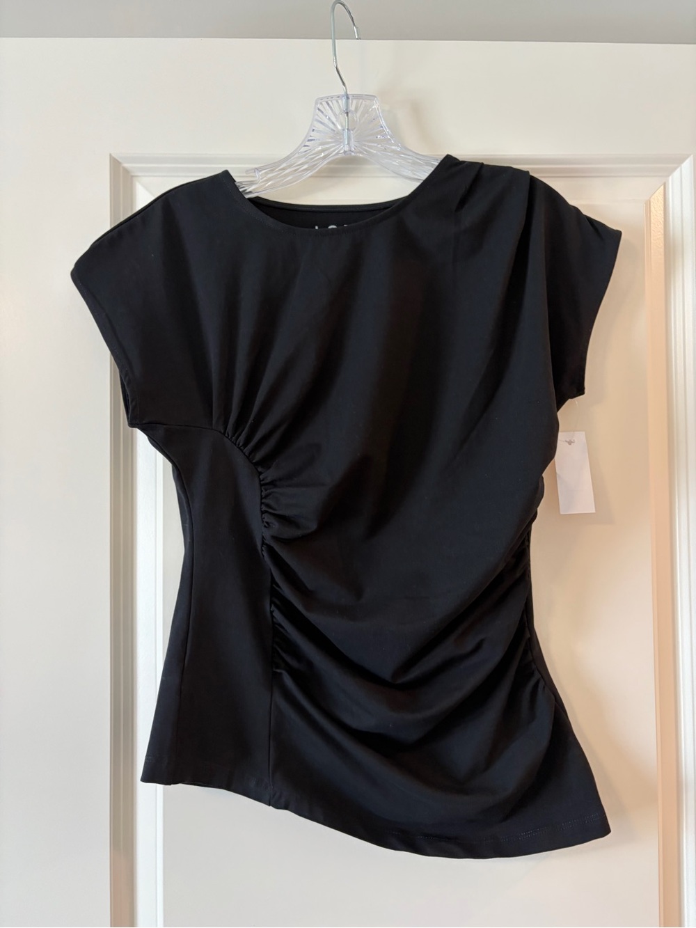 LOFT Black Short Sleeve Ruched Side Top